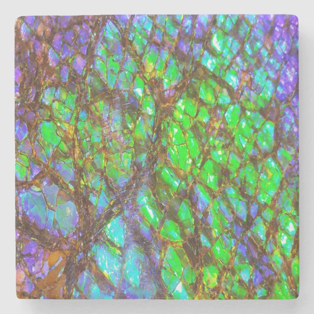 Falln Peacock Ammolite Stone Coaster (Front)