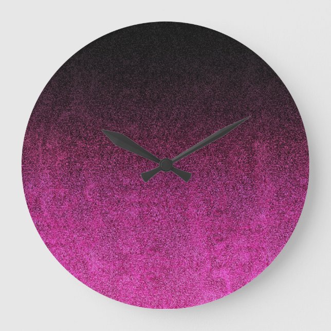 Falln Pink & Black Glitter Gradient Large Clock (Front)