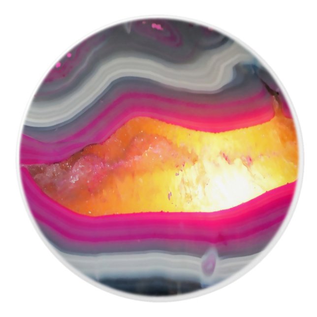 Falln Pink Geode Glow Ceramic Knob (Front)