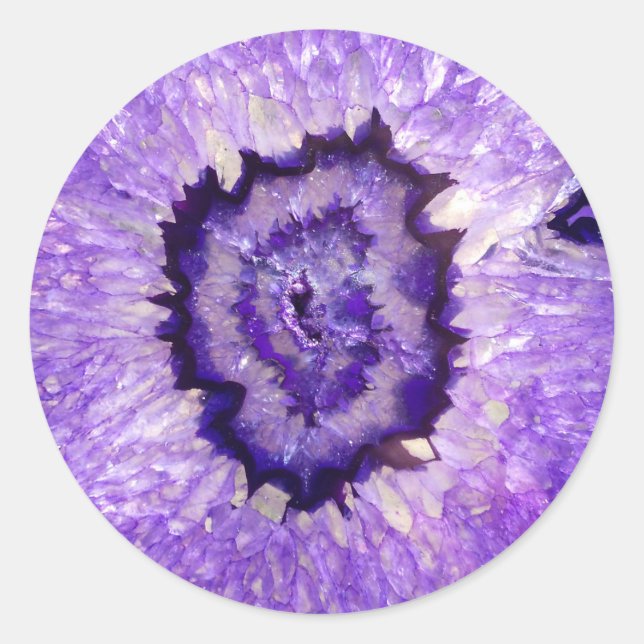 Falln Purple Agate Geode Classic Round Sticker (Front)