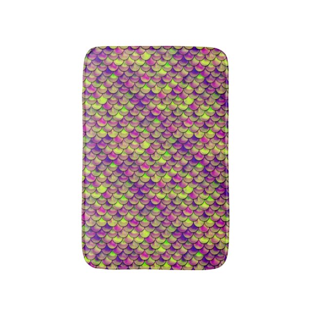 Falln Purple and Green Scales Bath Mat (Front Vertical)