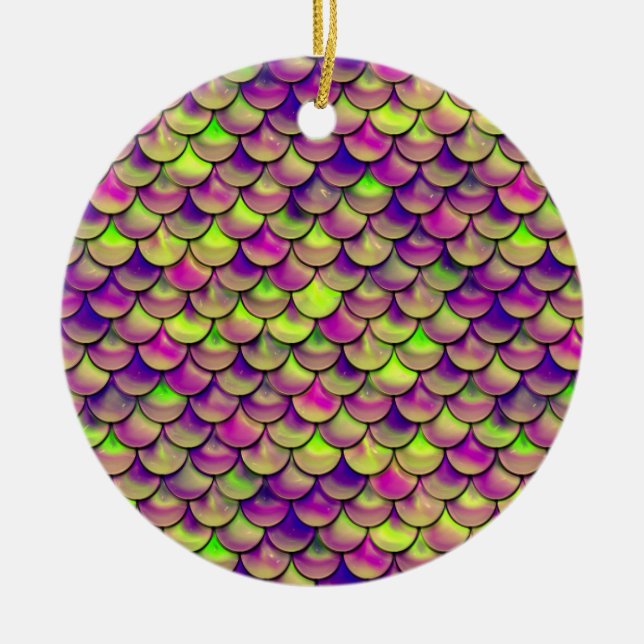 Falln Purple and Green Scales Ceramic Tree Decoration (Front)