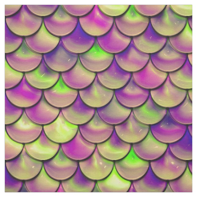 Falln Purple and Green Scales Fabric (Swatch)