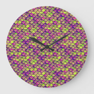 Falln Purple and Green Scales Large Clock