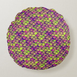 Falln Purple and Green Scales Round Cushion