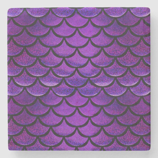 Falln Purple & Blue Mermaid Scales Stone Coaster (Front)