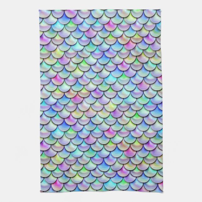 Falln Rainbow Bubble Mermaid Scales Tea Towel (Vertical)