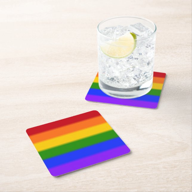 Falln Rainbow Gay Pride Flag Square Paper Coaster (Insitu)