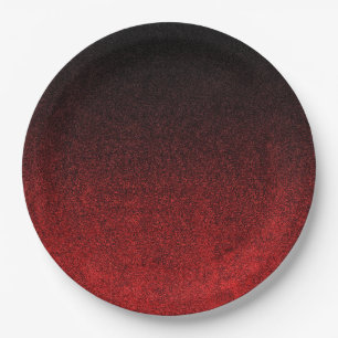 Falln Red & Black Glitter Gradient Paper Plate
