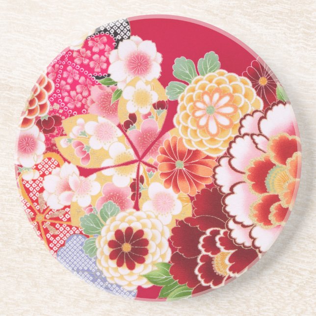 Falln Red Floral Burst Coaster (Front)