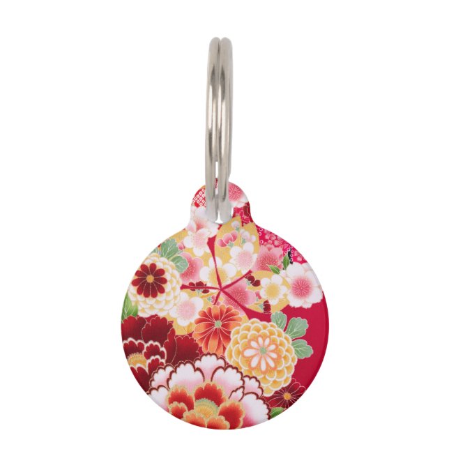 Falln Red Floral Burst Pet Tag (Front)