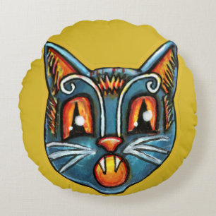 Falln Scaredy Cat Vintage Halloweenies Round Cushion
