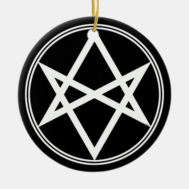 Falln Unicursal Hexagram White Ceramic Tree Decoration (Front)