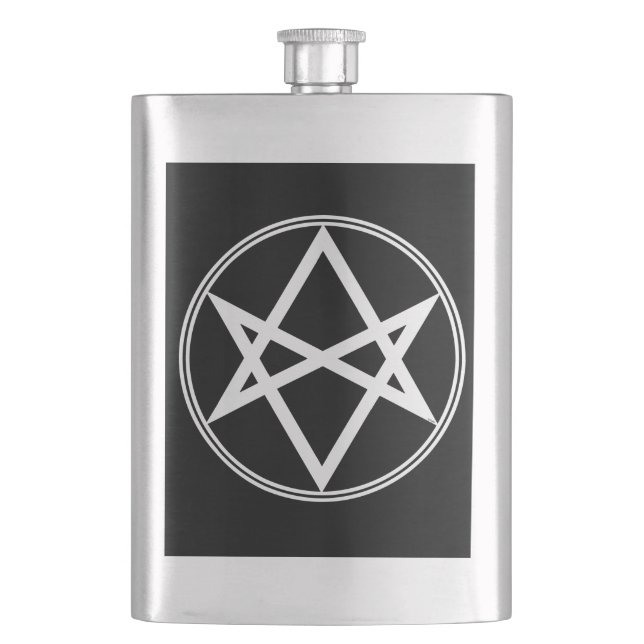 Falln Unicursal Hexagram White Hip Flask (Front)