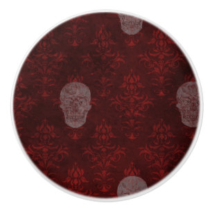 Falln Victorian Skulls Red Ceramic Knob