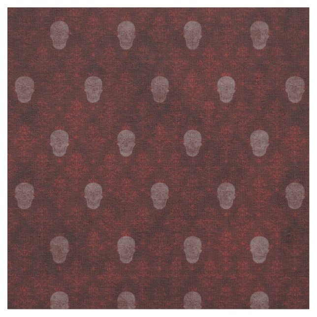 Falln Victorian Skulls Red Fabric (Close Up)