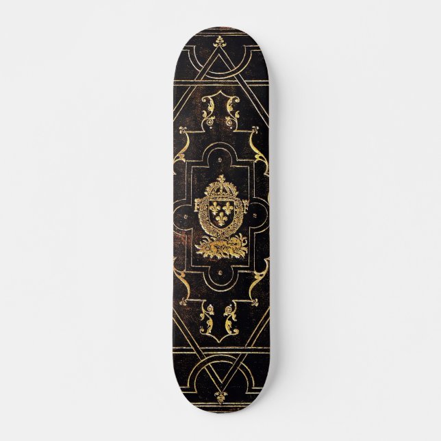 Falln Vintage Leather and Gold Skateboard (Front)