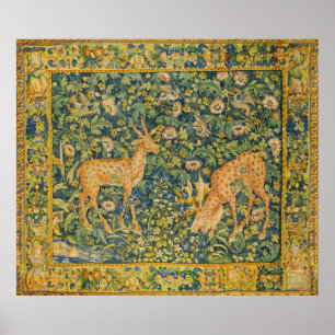 FALLOW DEER PAIR,GOTHIC FANTASY FLOWERS,Green Poster