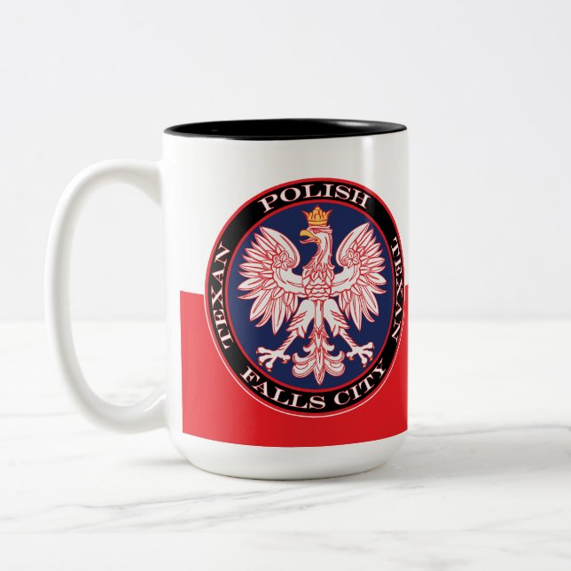 Falls City Round Polish Texan Two-Tone Coffee Mug (Left)
