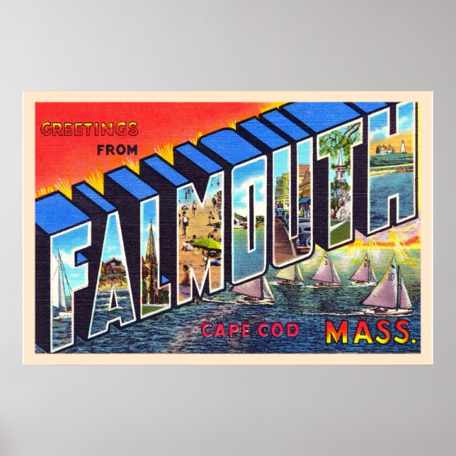 Falmouth Cape Cod Massachusetts Vintage Postcard Poster (Front)