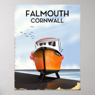 Falmouth Cornwall Fishing boat travel poster
