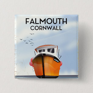 Falmouth Cornwall Fishing boat travel poster 15 Cm Square Badge