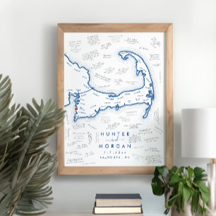 Falmouth MA Wedding Blue Modern Guest Book Poster