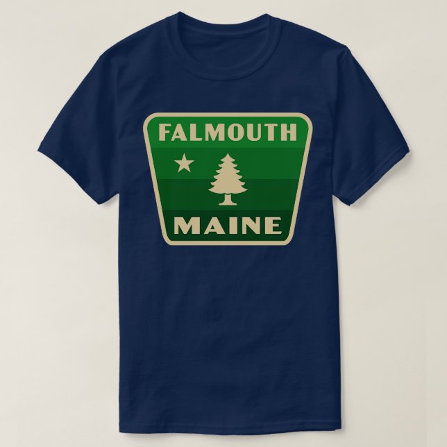 Falmouth Maine Retro Pine Tree Badge Green T-Shirt (Design Front)