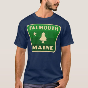 Falmouth Maine Retro Pine Tree Badge Green T-Shirt