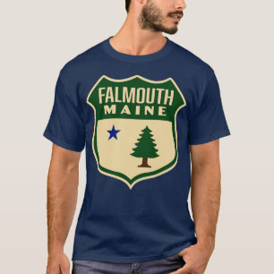 Falmouth Maine Retro Pine Tree Shield Green T-Shirt