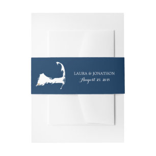Falmouth Navy Cape Cod Map with heart   Wedding Invitation Belly Band