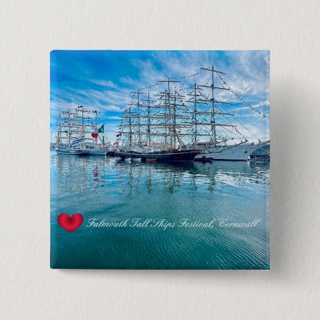 FALMOUTH TALL SHIPS FESTIVAL Cornwall Photo 15 Cm Square Badge (Front)