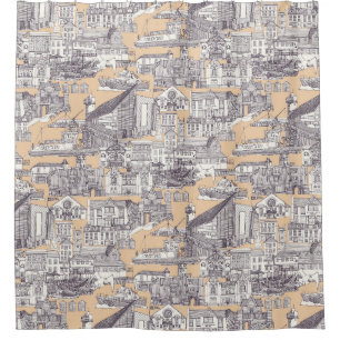 Falmouth toile mulberry sand shower curtain