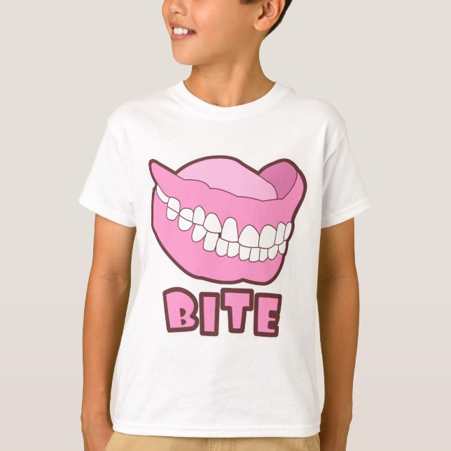 False Teeth Dentures Bite T-Shirt (Front)