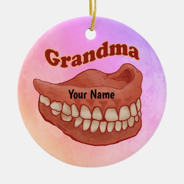 False Teeth Grandma  Ceramic Tree Decoration (Front)