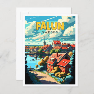 Falun Sweden vintage travel illustration Postcard