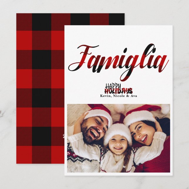 Famiglia Cool Plaid Christmas Holiday Photo Card (Front/Back)