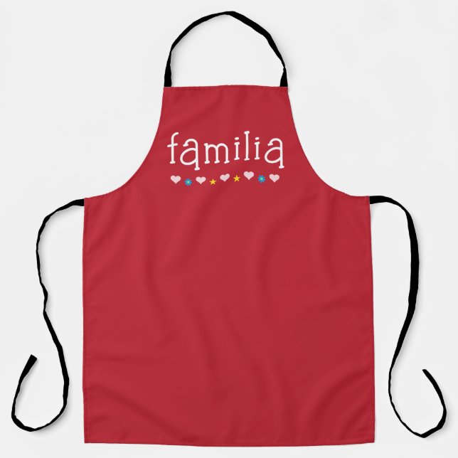 Familia en español with hearts, stars, flowers apron (Front)
