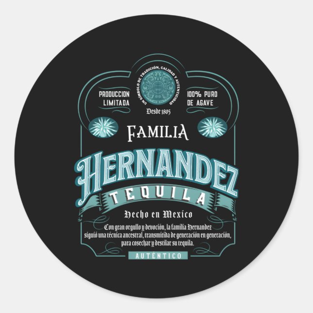 Familia Hernandez Mexican Family Names Tequila Bra Classic Round Sticker (Front)