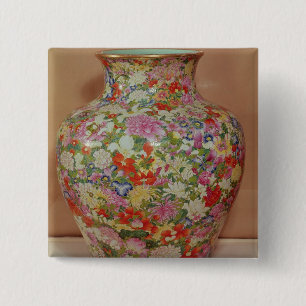 Famille Rose vase with a mille fleurs 15 Cm Square Badge