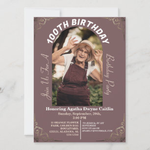 Family 100th Birthday Party Simple Photo Invitation