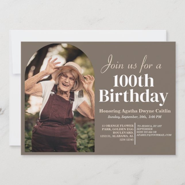 Family 100th Birthday Party Simple Photo  Invitation (Front)