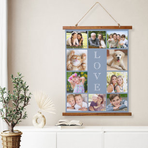 Family 10 Photo Collage Dusty Blue Hanging Tapestry