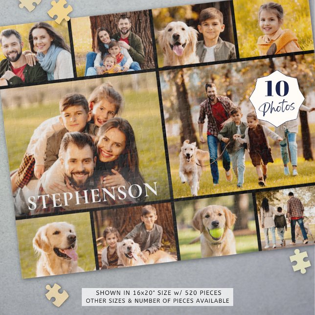 Family 10 Photo Collage Name Simple Jigsaw Puzzle (Creator Uploaded)