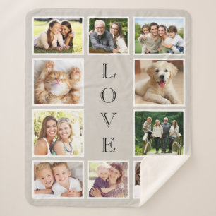 Family 10 Photo Collage Taupe Beige Sherpa Blanket