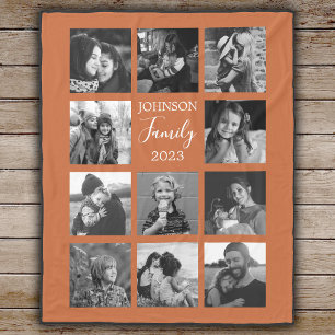 Family 11 Photo Burnt Orange Fleece Blanket