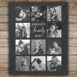 Family 11 Photo Collage Black Fleece Blanket<br><div class="desc">Personalised elegant family photo fleece blanket features a black background that can be changed to any colour, Simply add 11 photos of your choice and your own personalised text in chic handwritten script calligraphy and modern stylish typography. Makes a wonderful keepsake gift for yourself, your family & friends. Perfect Christmas...</div>