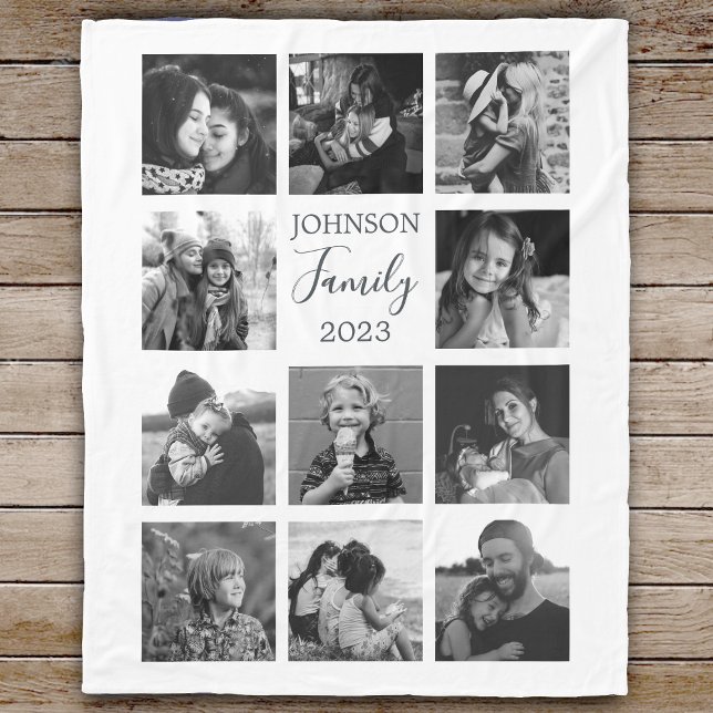 Family 11 Photo Collage Black Fleece Blanket (Creator Uploaded)