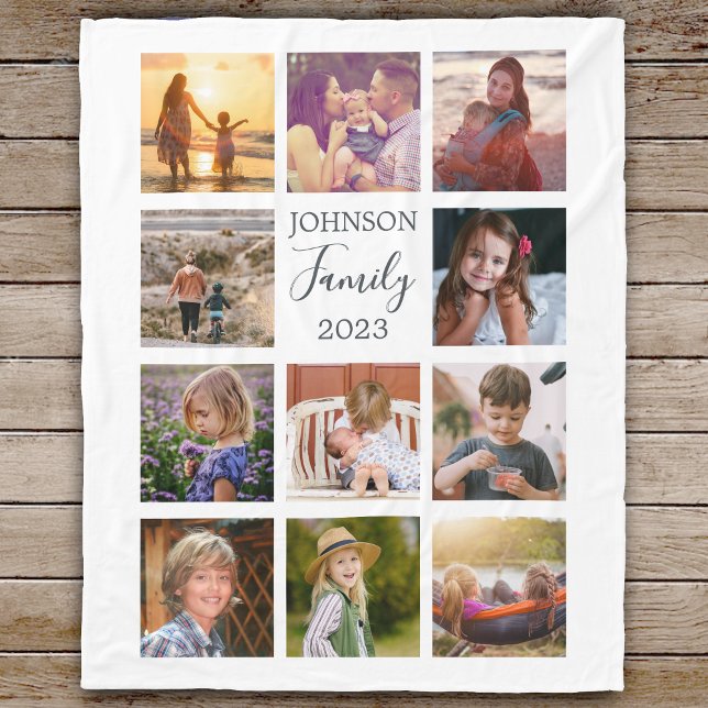 Family 11 Photo Collage Black Fleece Blanket (Creator Uploaded)