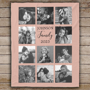 Family 11 Photo Collage Dusty Pink Fleece Blanket